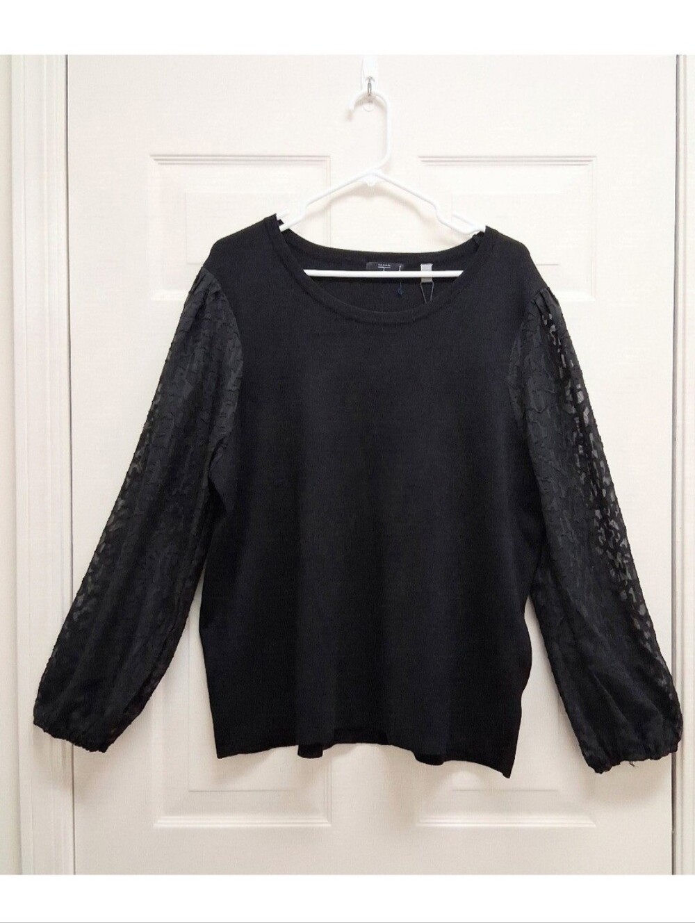T Tahari Woman Knit Sweater Sheer Textured Sleeve 3X Black Whimsigoth Office NWT